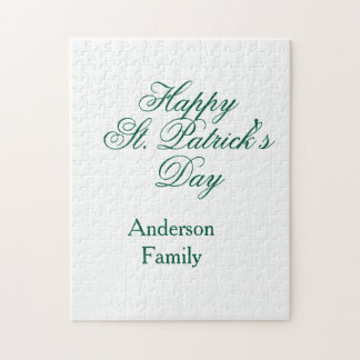 Happy St. Patrick's day family name green sminimal Jigsaw Puzzle