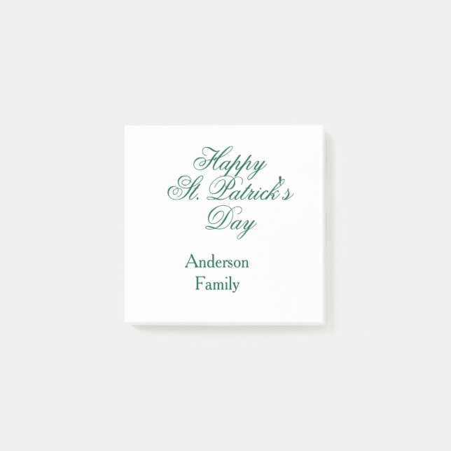 Happy St. Patrick's day family name green sminimal Post-it Notes (Front)
