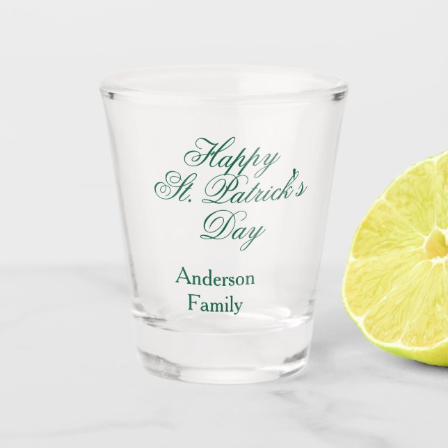 Happy St. Patrick's day family name green sminimal Shot Glass (Front)