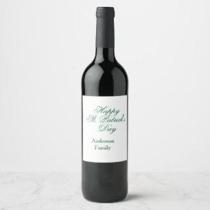 Happy St. Patrick's day family name green sminimal Wine Label