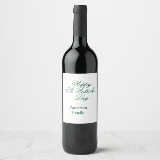 Happy St. Patrick's day family name green sminimal Wine Label