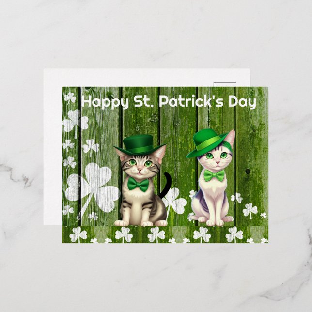 Happy St. Patrick's Day  Foil Holiday Postcard (Happy St. Patrick's Day Holiday Cats!)