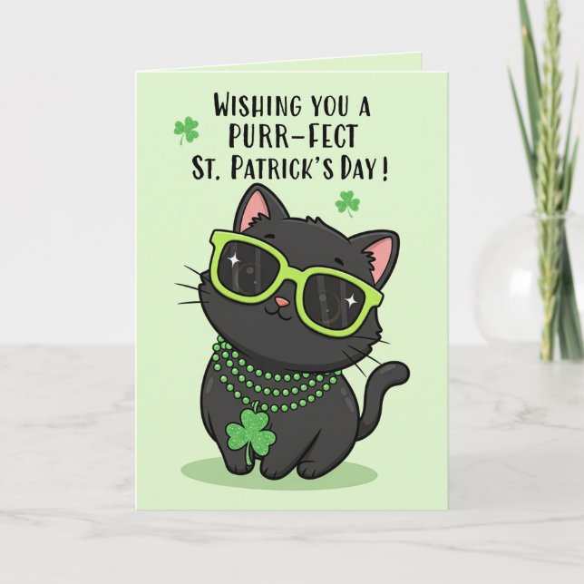 Happy St Patricks Day For Anyone Cute Kitten  Holiday Card (Front)
