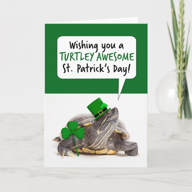 Happy St Patricks Day For Anyone Cute Turtle humou Holiday Card (Front)