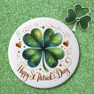 Happy St Patrick's Day Four Leaf Clover 7.5 Cm Round Badge