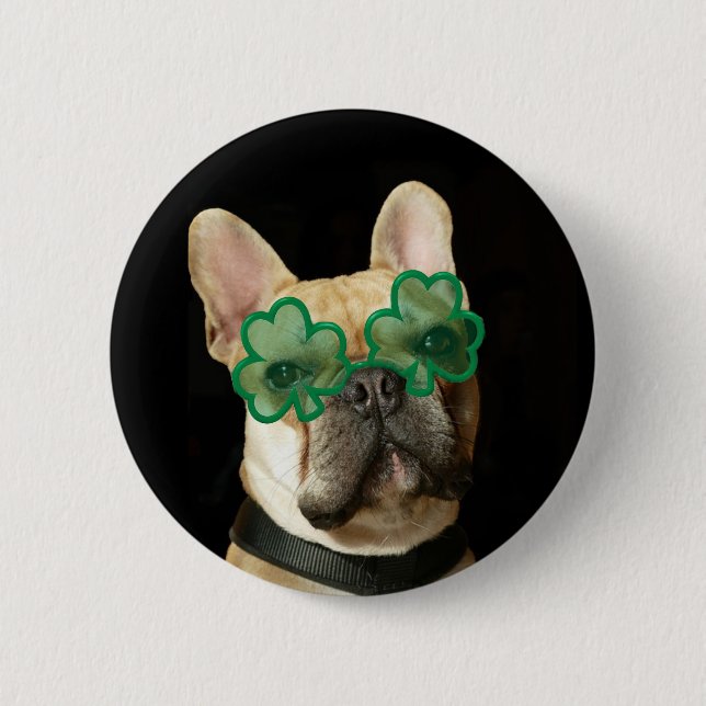 Happy St. Patrick's Day French Bulldog button (Front)