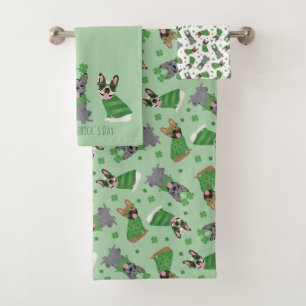 Happy St Patricks Day French Bulldogs Bath Towel Set