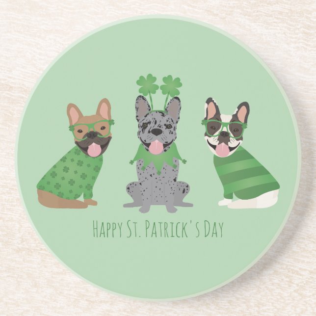 Happy St Patricks Day French Bulldogs Coaster (Front)