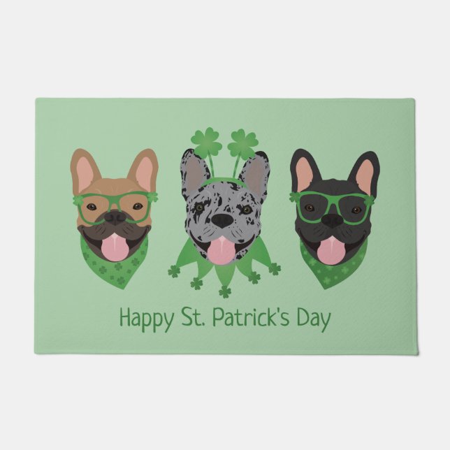 Happy St Patricks Day French Bulldogs Doormat (Front)