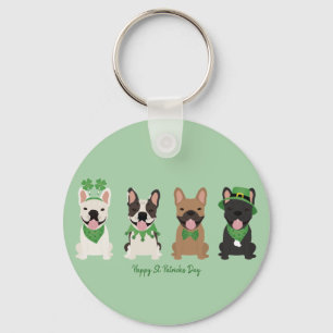 Happy St Patricks Day French Bulldogs Key Ring