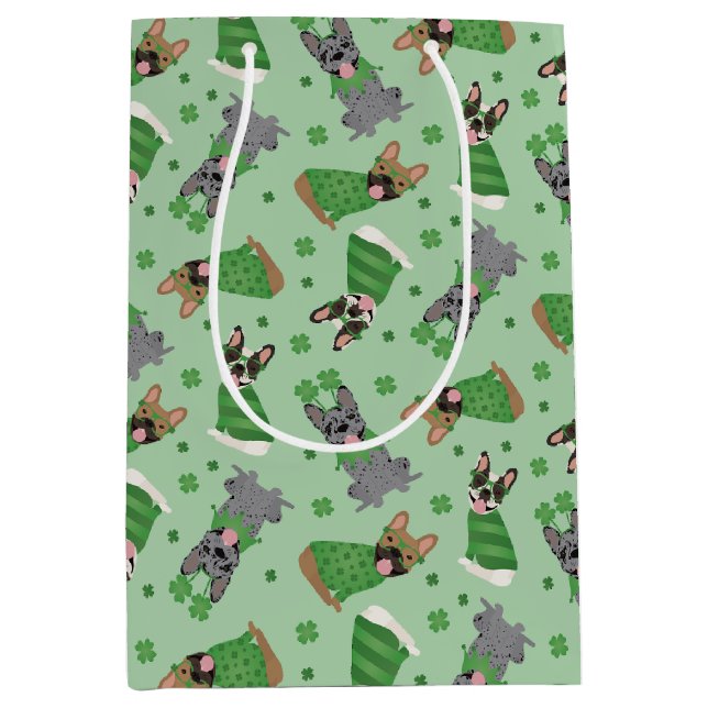 Happy St Patricks Day French Bulldogs Medium Gift Bag (Front)