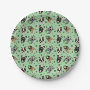 Happy St Patricks Day French Bulldogs Paper Plate