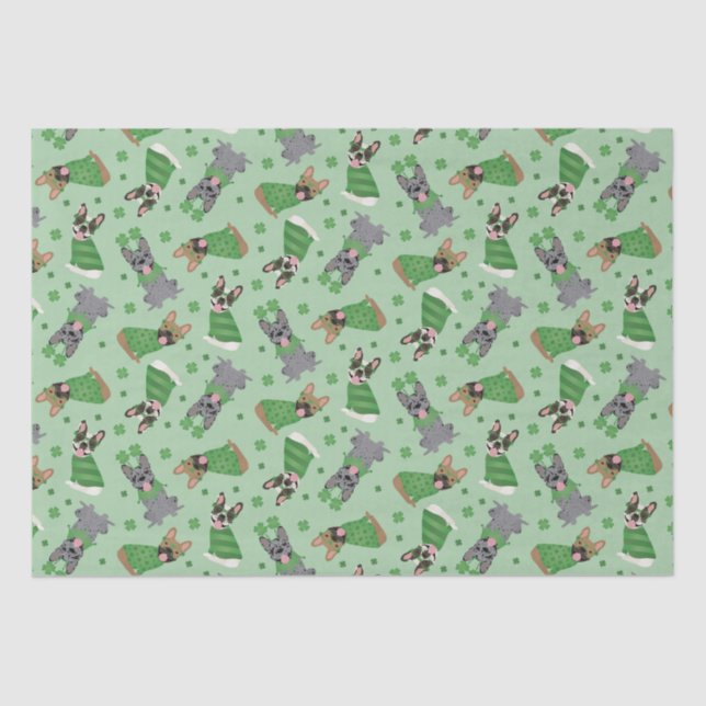Happy St Patricks Day French Bulldogs Tissue Paper (Front)
