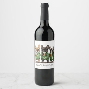 Happy St. Patrick's Day French Bulldogs Wine Label