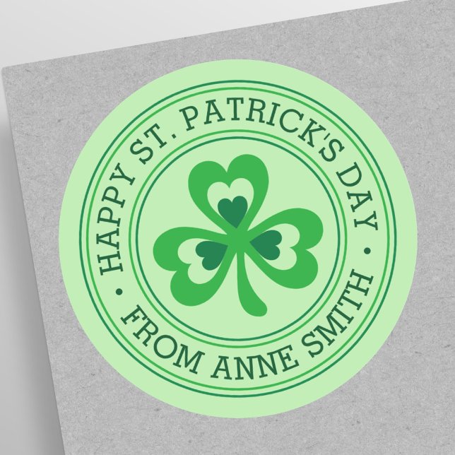Happy St Patrick's Day from custom name clover Classic Round Sticker (Creator Uploaded)