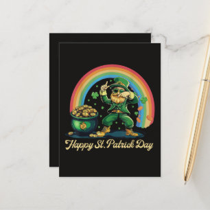 Happy St Patricks Day Funny Leprechaun Announcement Postcard