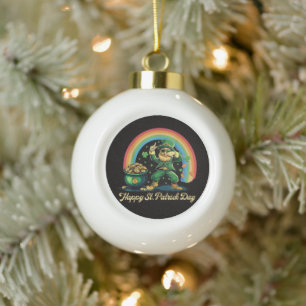 Happy St Patricks Day Funny Leprechaun Ceramic Ball Christmas Ornament