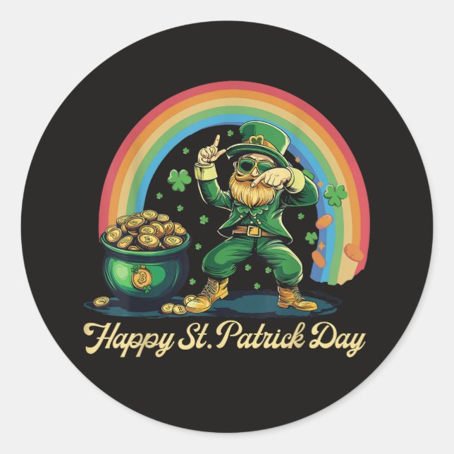 Happy St Patricks Day Funny Leprechaun Classic Round Sticker (Front)
