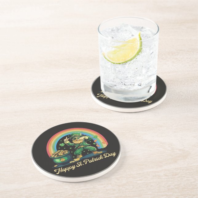 Happy St Patricks Day Funny Leprechaun Coaster (Side)