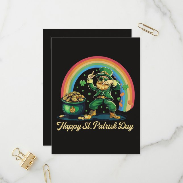 Happy St Patricks Day Funny Leprechaun Invitation Postcard (Front/Back In Situ)