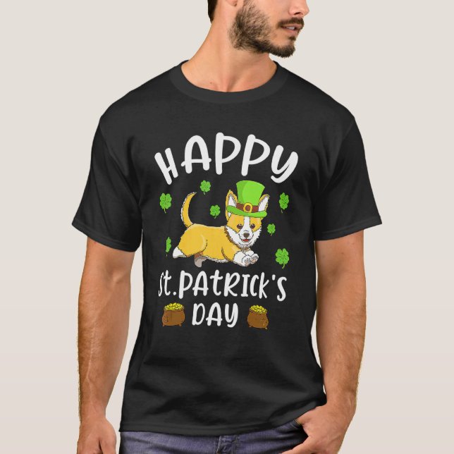 Happy St Patrick's Day Funy Saint Patricks Corgi D T-Shirt (Front)