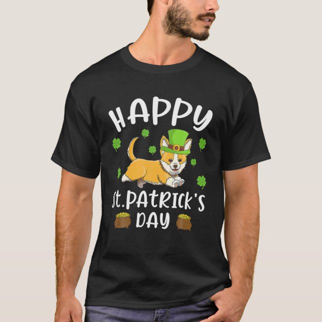 Happy St. Patrick's Day Funy Saint Patricks Corgi T-Shirt (Front)