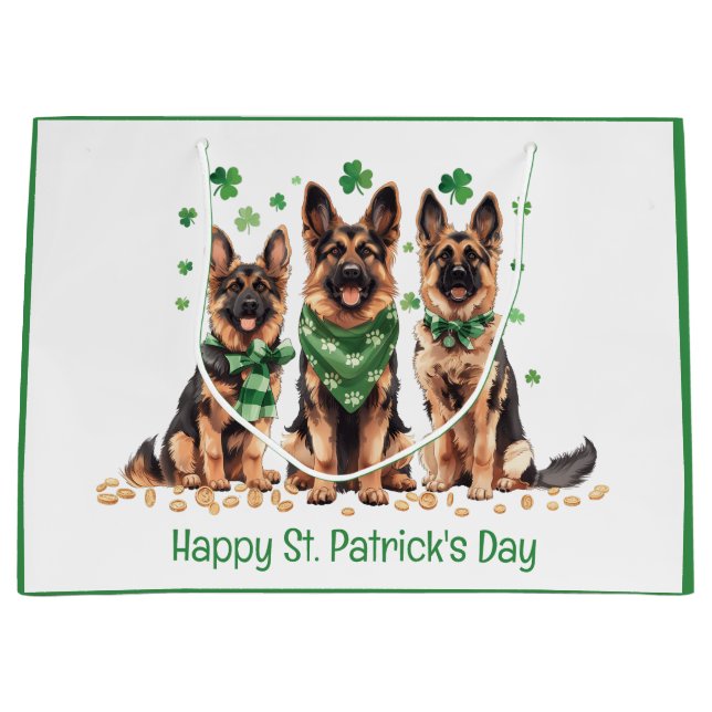 Happy St. Patrick's Day German Shepherd Dogs Large Gift Bag (Front)