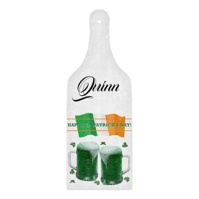 Happy St. Patrick's Day Glass Cutting Board Beer (Front)