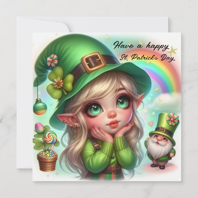Happy St Patrick's Day Gnome and Leprechaun Holiday Card (Front)