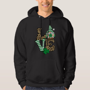 Happy St Patricks Day  Gnome Graphic LOVE Leopard  Hoodie