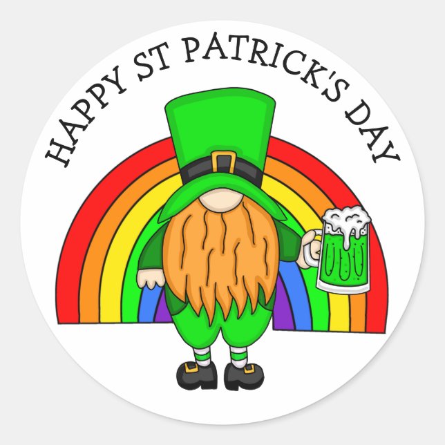 Happy St Patrick's Day | Gnome Leprechaun    Classic Round Sticker (Front)