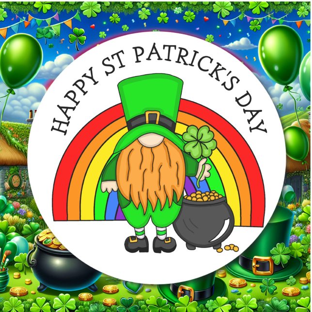 Happy St Patrick's Day | Gnome Leprechaun   Classic Round Sticker (Creator Uploaded)