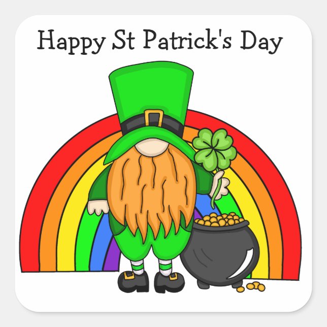 Happy St Patrick's Day | Gnome Leprechaun  Square Sticker (Front)