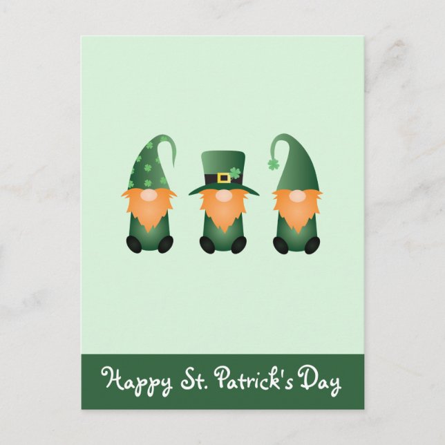 Happy St Patricks Day Gnomes Green Orange Postcard (Front)