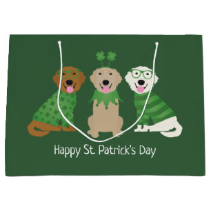 Happy St Patricks Day Golden Retriever Dogs Large Gift Bag