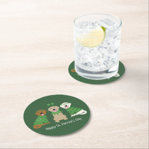 Happy St Patricks Day Golden Retriever Dogs Round Paper Coaster