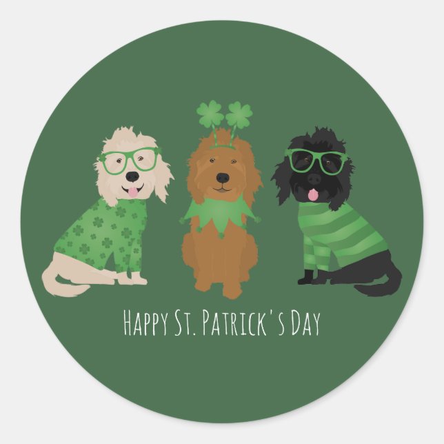 Happy St Patricks Day Goldendoodle Dogs Classic Round Sticker (Front)