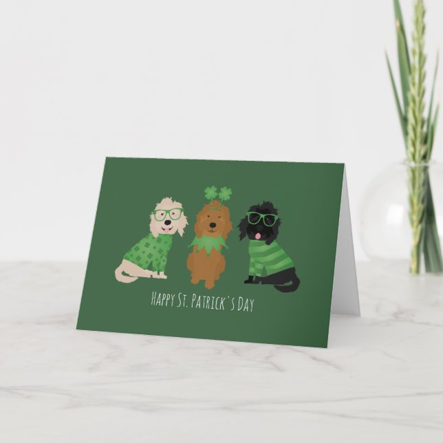 Happy St Patricks Day Goldendoodle Dogs Holiday Card (Front)