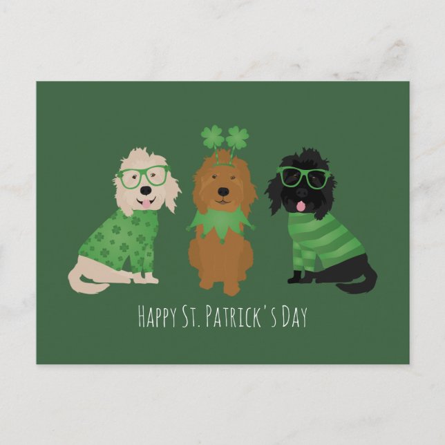 Happy St Patricks Day Goldendoodle Dogs Postcard (Front)