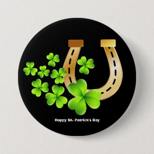 Happy St. Patrick's Day Good Luck Horse Shoe 7.5 Cm Round Badge