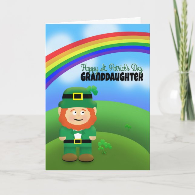 Happy St Patrick's Day Granddaughter Leprechaun Holiday Card (Front)
