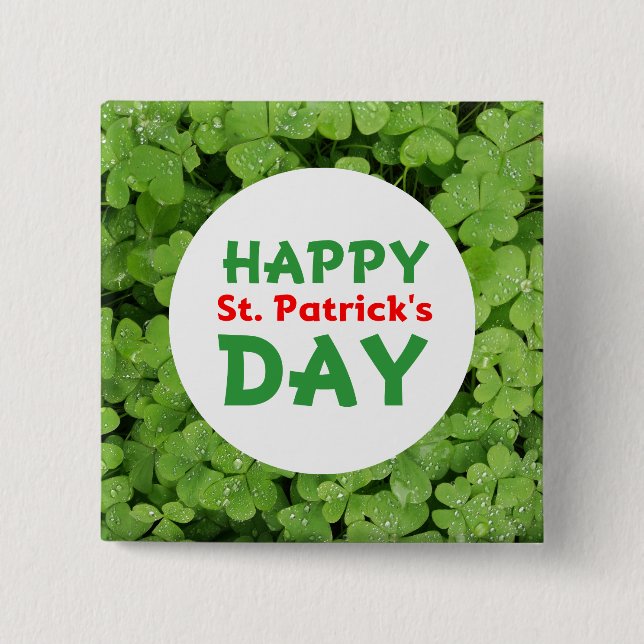 Happy St.Patrick's Day green clover pinback button (Front)