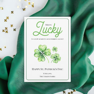 Happy St Patricks Day Green Four Leaf Clover Luck Holiday Card