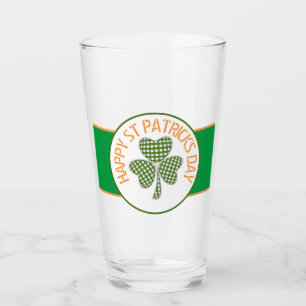 Happy St Patrick's Day Green Gingham Shamrock Glass