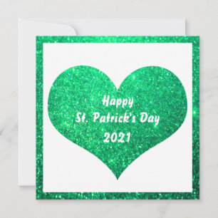 Happy St Patrick's Day Green Glitter Heart Cute Card