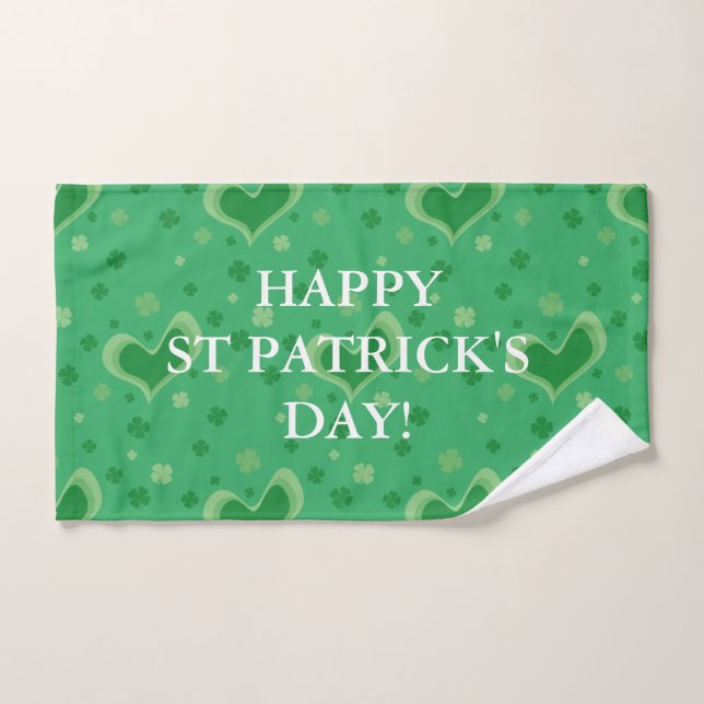 Happy St Patrick's Day green lucky clover Hand Towel (Hand Towel)