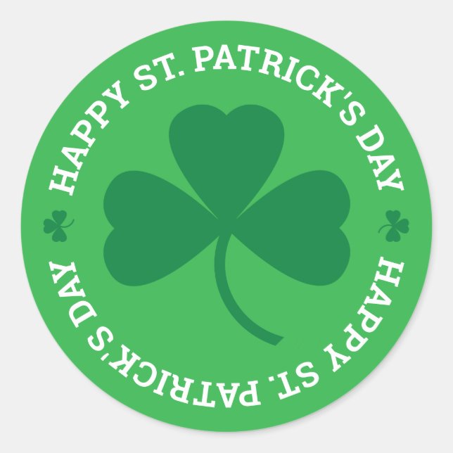 Happy St. Patrick's Day Green Shamrock Classic Round Sticker (Front)