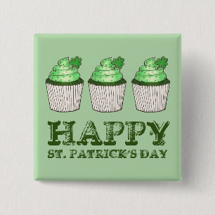 Happy St. Patrick's Day Green Shamrock Cupcake 15 Cm Square Badge