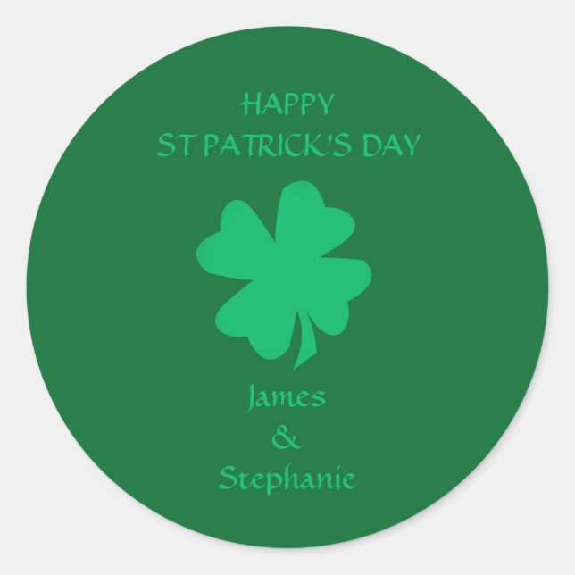 Happy St Patrick's Day Green Shamrock Name 2024  Classic Round Sticker (Front)