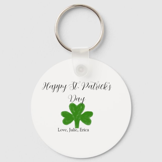 Happy St. Patrick's day green shamrock name  Key Ring (Front)